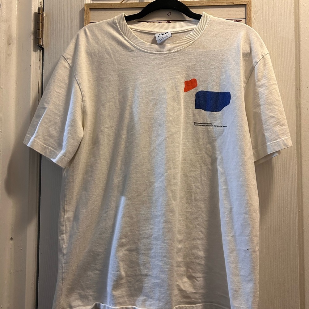 Zara Cream Tee with Blue and Orange Accents
